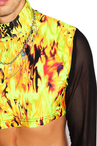 Acid Trip Mesh Extreme Long Sleeve Crop Turtleneck- Green
