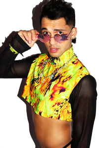 Acid Trip Mesh Extreme Long Sleeve Crop Turtleneck- Green