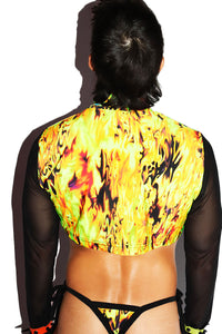 Acid Trip Mesh Extreme Long Sleeve Crop Turtleneck- Green