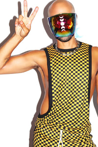 Checkerboard Low Arm Tank- Yellow