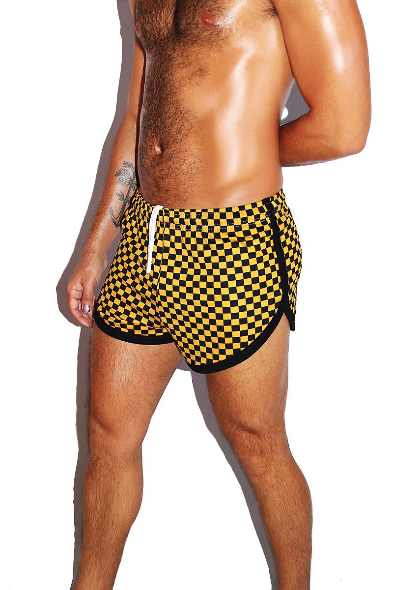 Checkerboard Running Shorts- Yellow