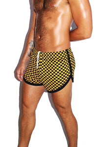 Checkerboard Running Shorts- Yellow
