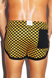 Checkerboard Running Shorts- Yellow