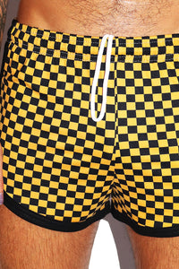 Checkerboard Running Shorts- Yellow