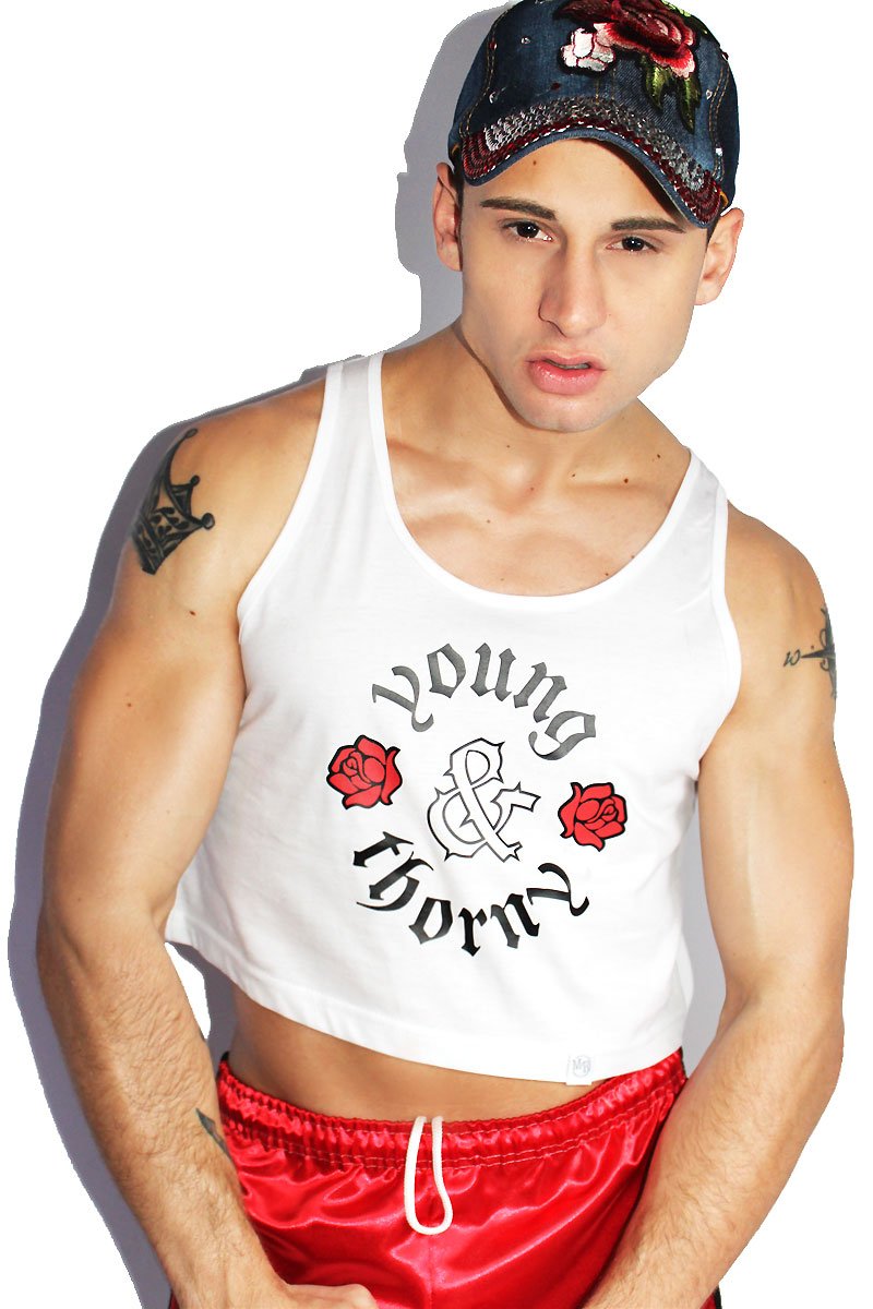 Young  & Thorny Crop Racerback Tank- White