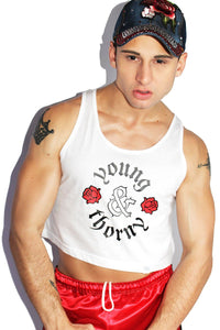 Young  & Thorny Crop Racerback Tank- White