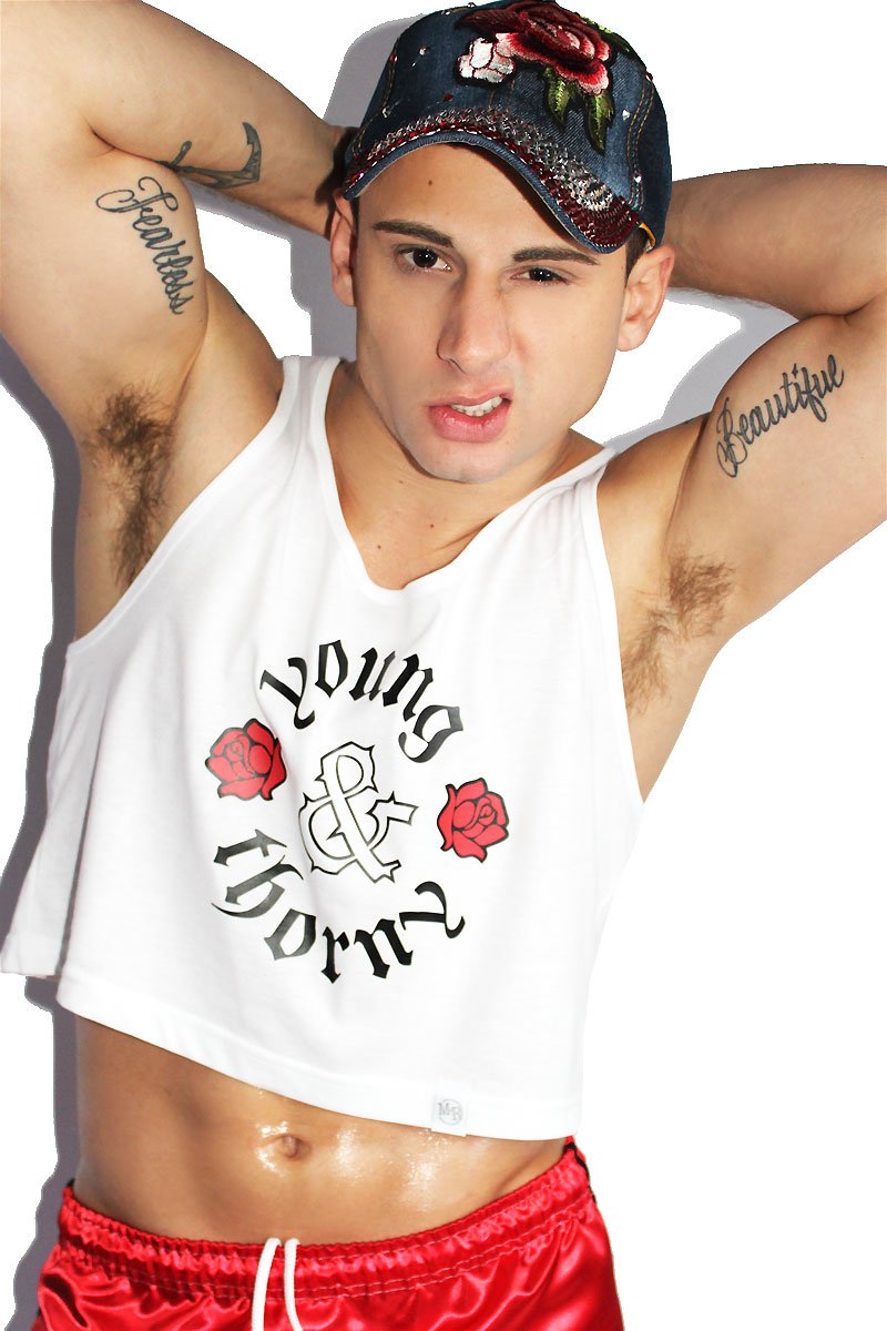 Young  & Thorny Crop Racerback Tank- White