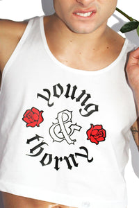 Young  & Thorny Crop Racerback Tank- White