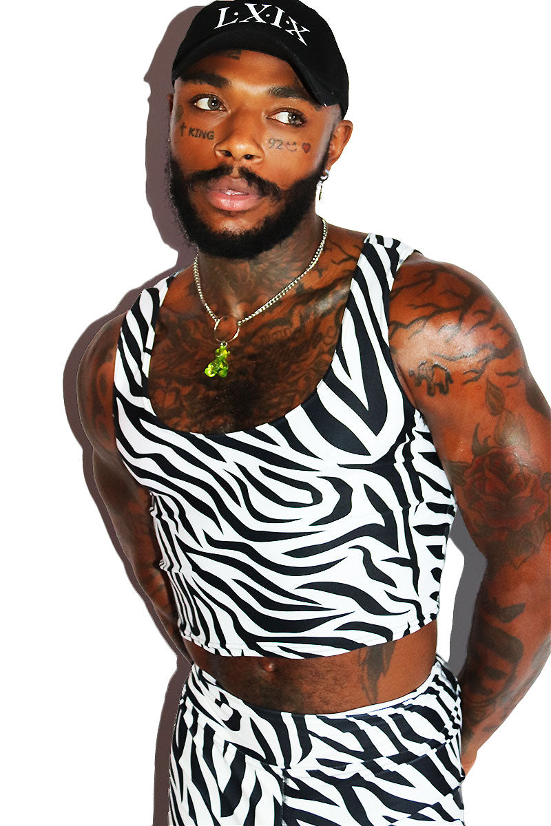 Zebra All Over Print Fitted Crop Tank- White