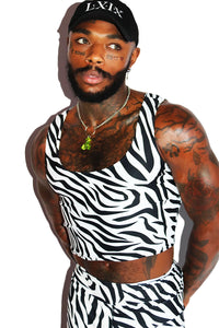 Zebra All Over Print Fitted Crop Tank- White