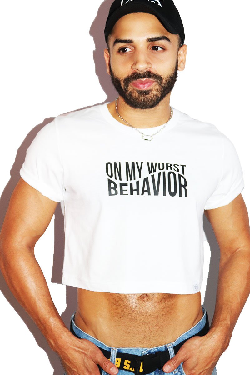Worst Behavior Crop Tee-White