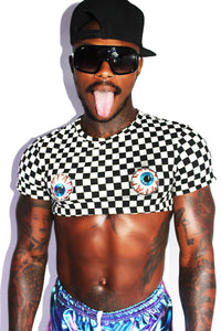 Crazy Eyes Checkerboard Extreme Crop Tee-Black