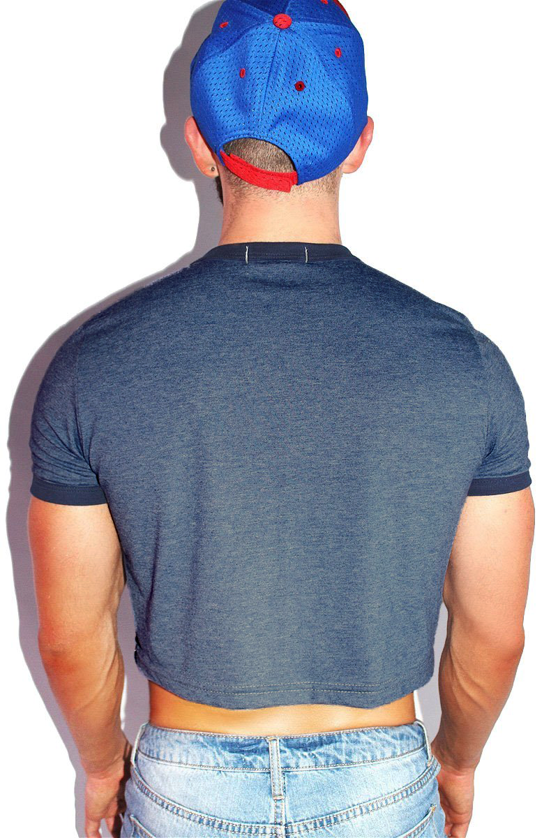 Gay Smile Ringer Crop Tee-Blue Heather