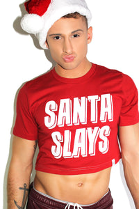 Santa Slays Crop Tee-Red