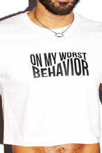 Worst Behavior Crop Tee-White