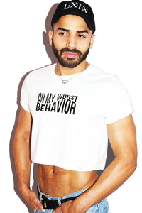 Worst Behavior Crop Tee-White