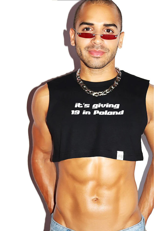 19 In Poland Extreme Crop Tank in Black