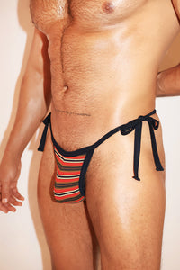 Club Soleil Stripe Tied Up String Thong - Navy