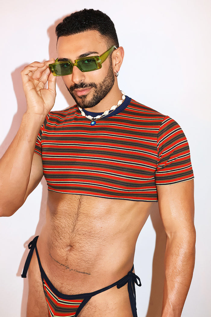 Club Soleil Stripe Extreme Crop Tee - Navy