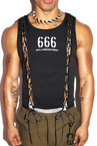 666 Princess Streak Laceup Sleeveless Tee- Black