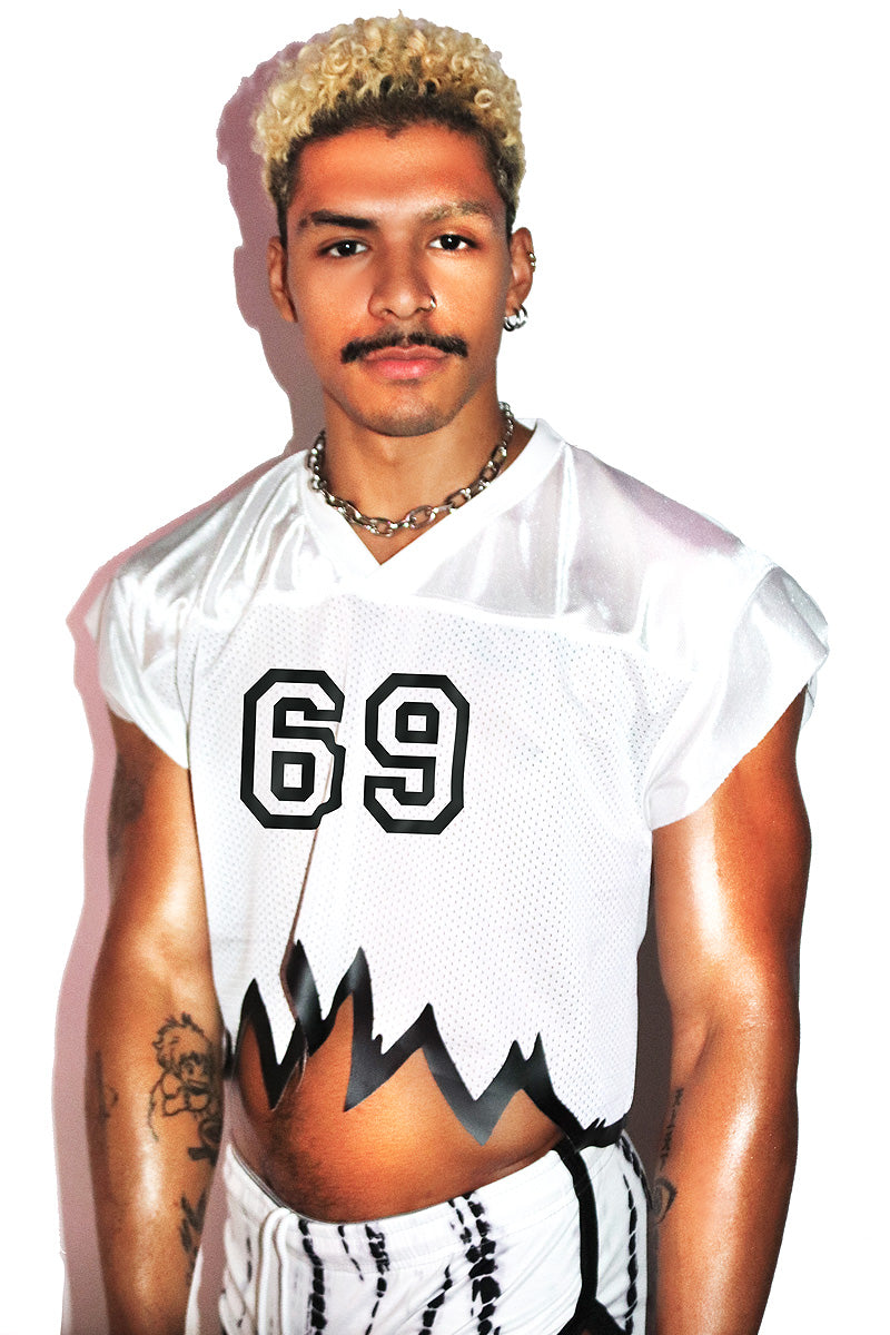 Undead 69 Athletic Jersey Relaxed Crop Tee- White