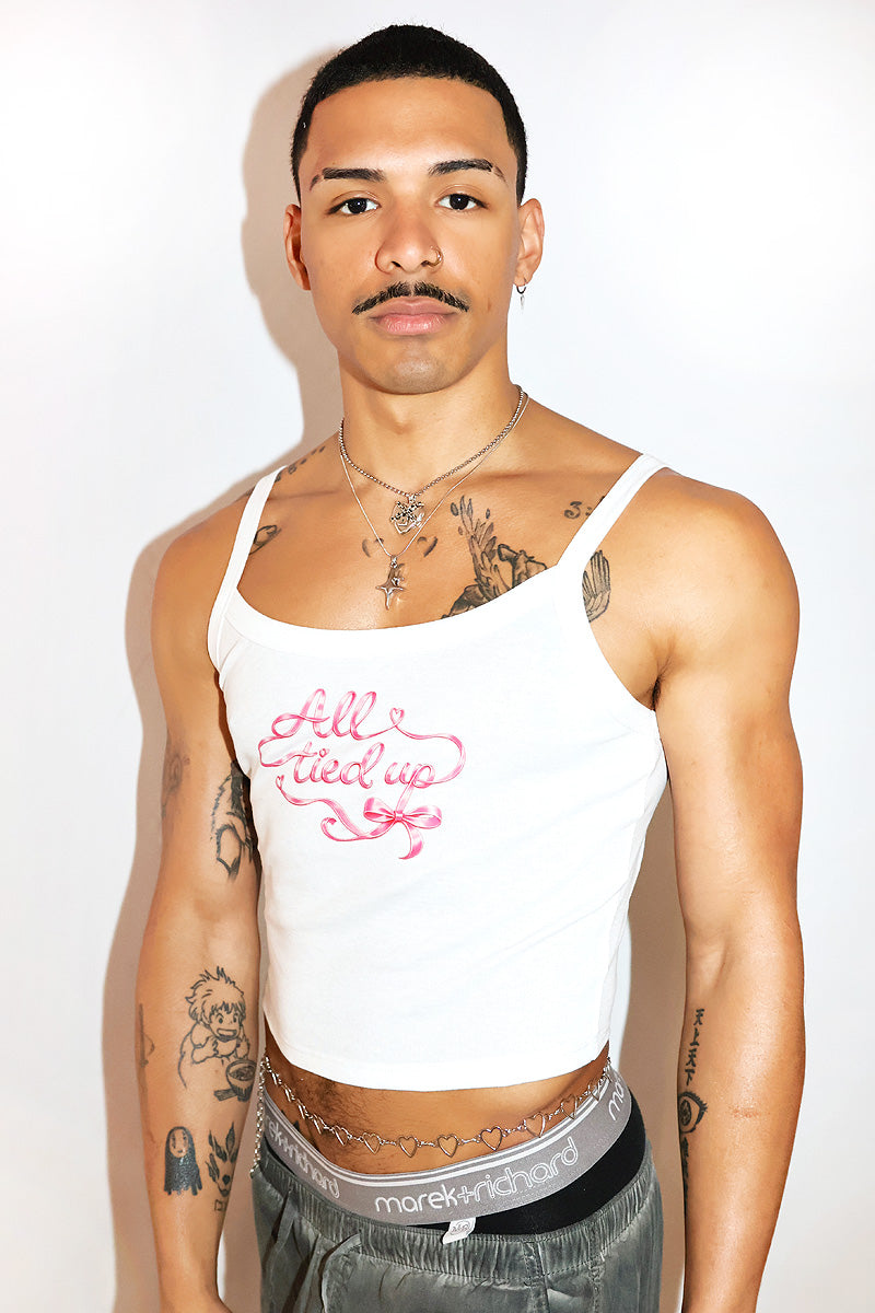 All Tied Up Cami Baby Tank-White