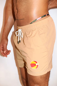Pool Party Beach Ball Print Board Shorts - Tan