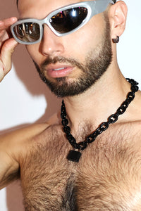 Locked Acrylic Chain Necklace - Black