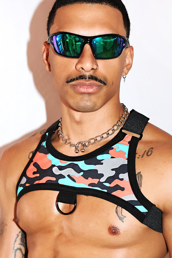 Neon Camo Tank Harness in Blue, view 2