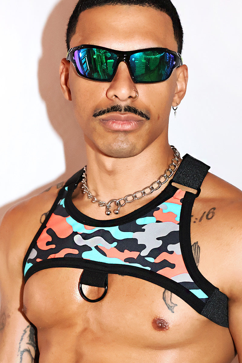 Neon Camo Tank Harness- Blue