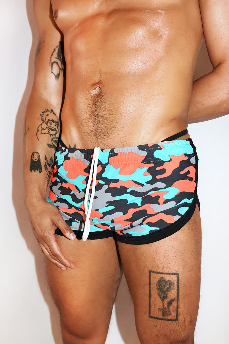 Neon Camo Shorty Shorts- Blue