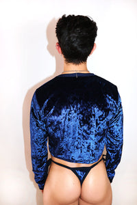 Crushed Velvet Long Sleeve Crop Tee- Navy