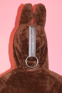 Laboyboy Furry Monster Hoodie Strap Thong Bodysuit- Chocolate