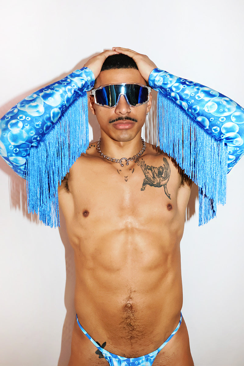 Bubbles Fringe Gauntlet Gloves- Blue