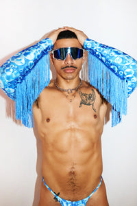 Bubbles Fringe Gauntlet Gloves- Blue