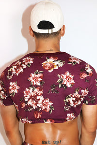 Floral Garden Extreme Crop Tee- Burgandy
