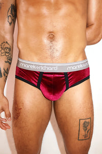 Velvet Open Back Brief-Burgandy
