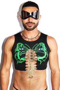 Electric Nights Butterfly Laceup CropTank- Black
