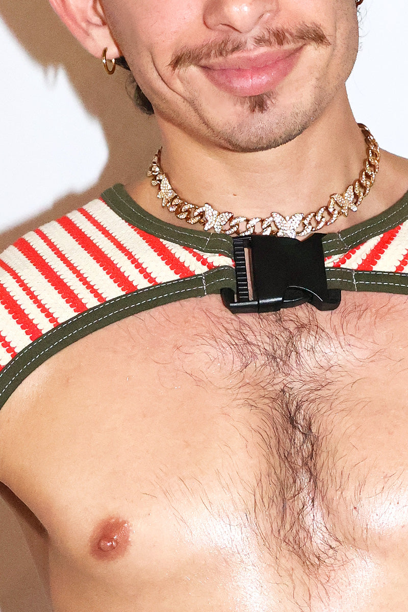 Vintage Candy Cane Buckle Arm Guard Harness- Red