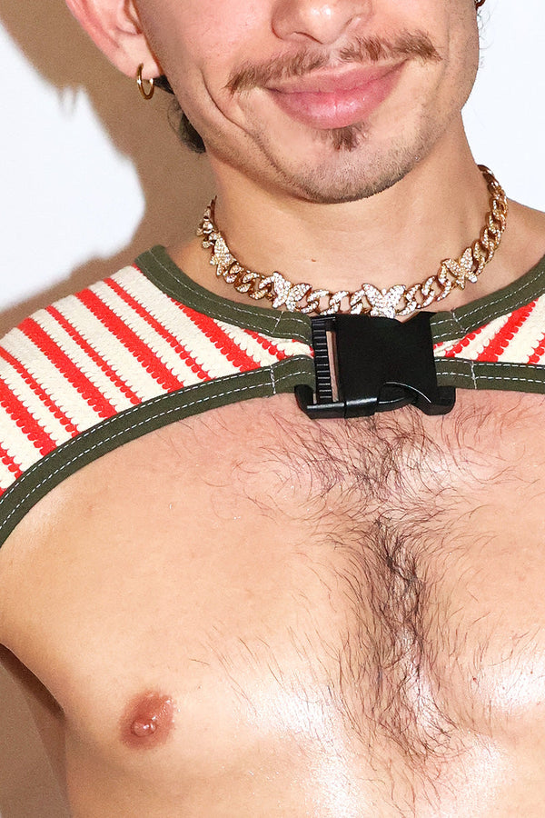 Vintage Candy Cane Buckle Arm Guard Harness- Red