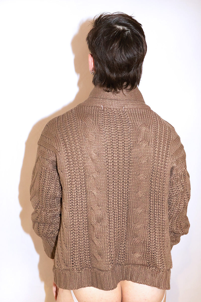 Holiday Shawl Collar Crop Sweater- Brown