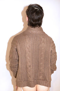 Holiday Shawl Collar Crop Sweater- Brown