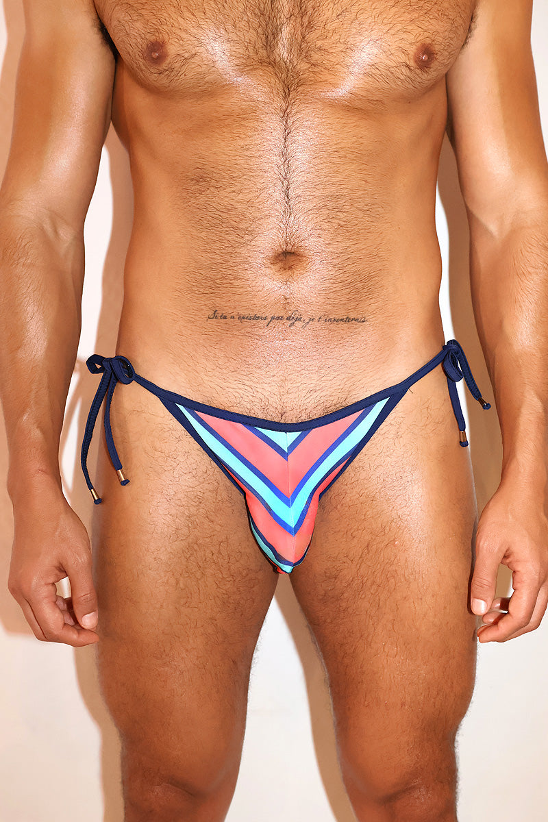 Poolside Chevron Tied Up Swim String Bikini - Navy