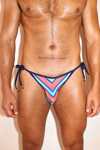 Poolside Chevron Tied Up Swim String Bikini - Navy