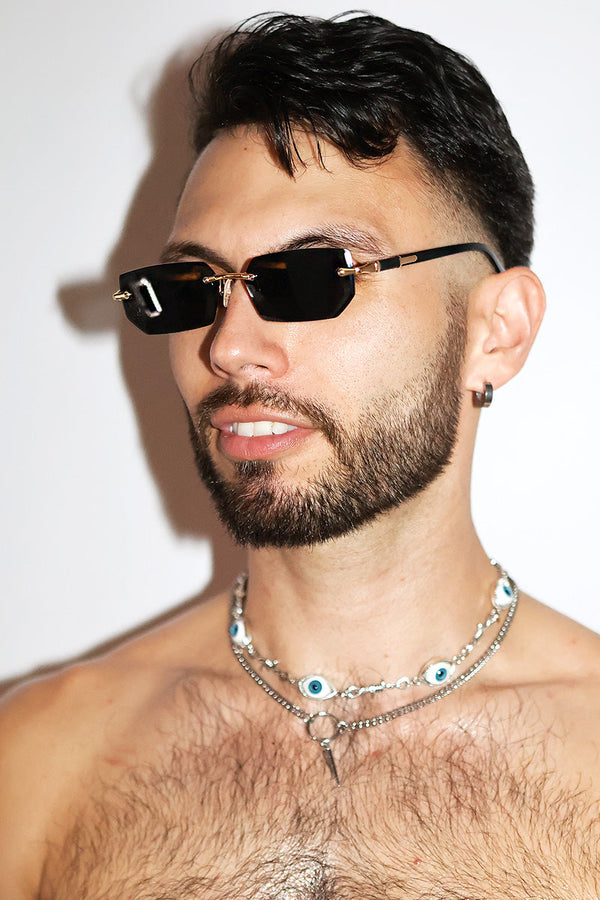Rimless Rectangle Sunglasses in Black