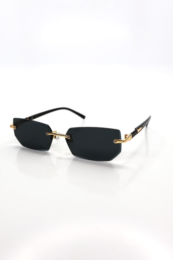 Rimless Rectangle Sunglasses in Black, view 2