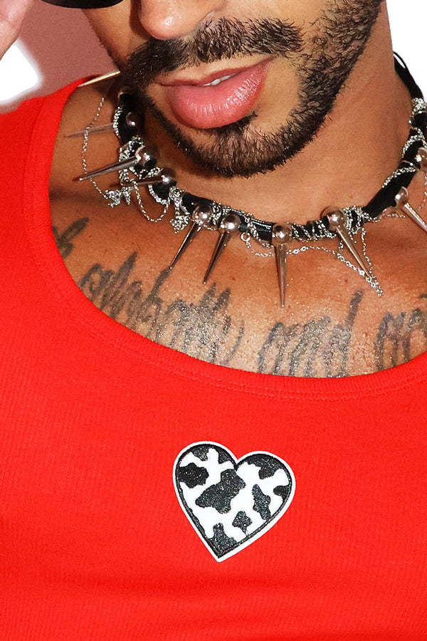 Cow Poke Rib Knit Extreme Crop Racerback Tank- Red