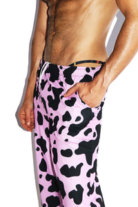 Cow All Over Print Wide Pants- Pink