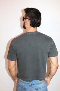 Skull Cutout Vintage Oversized Box Crop Tee- Black