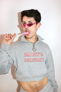 Daddy's Property Long Sleeve Crop Quarter Zip-Grey